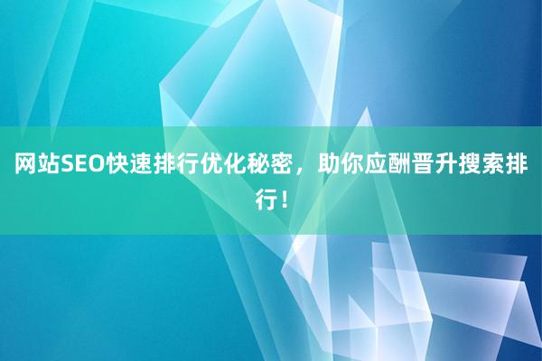 网站SEO快速排行优化秘密，助你应酬晋升搜索排行！